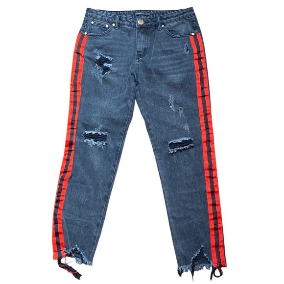 Mixology Jean Brooklyn Karma Size L Distressed Ripped Grunge Stripe 5 Pocket GUC - Picture 1 of 14